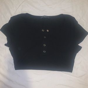 shein black cropped button up top